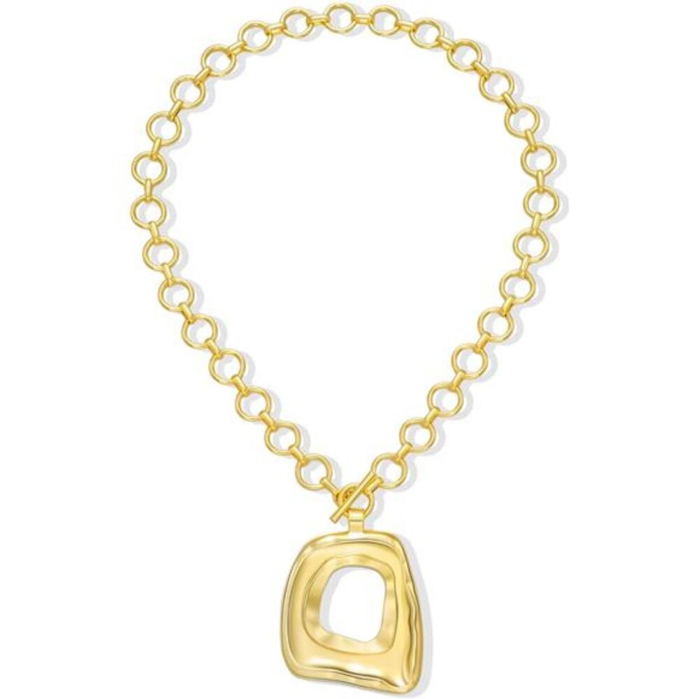 Chunky Gold Square Necklace for Women, 14K Gold Plated Vintage Boho Big Matte - Picture 5 of 11